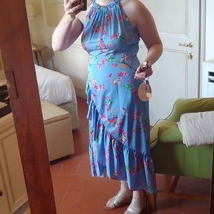 Sleeveless tie back Braids maids dress with ruffles hem